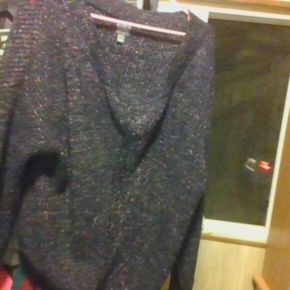 Blue w/multi colored specks sweater, Elegant sweater stylish festival fun plus - Picture 4 of 7